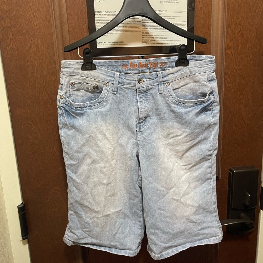 Stretchy Bedazzled Light Blue Denim Shorts Size 14 by Nine Point Eight 9.8